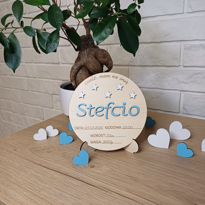 Metryczka personalizowana z imieniem dziecka