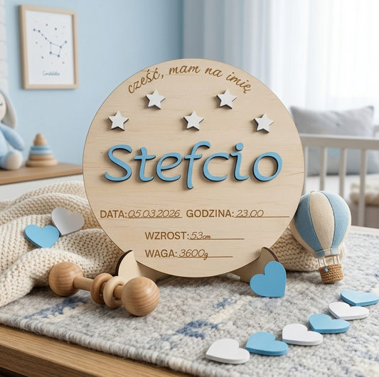 Metryczka personalizowana z imieniem dziecka