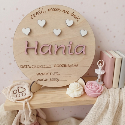 Metryczka personalizowana z imieniem dziecka