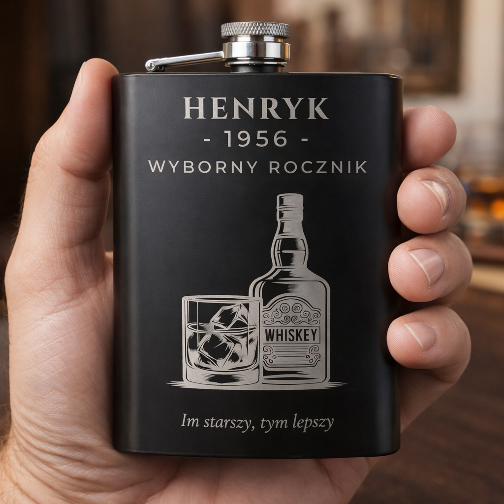Piersiówka z grawerem dla mężczyzny - personalizowany prezent na urodziny